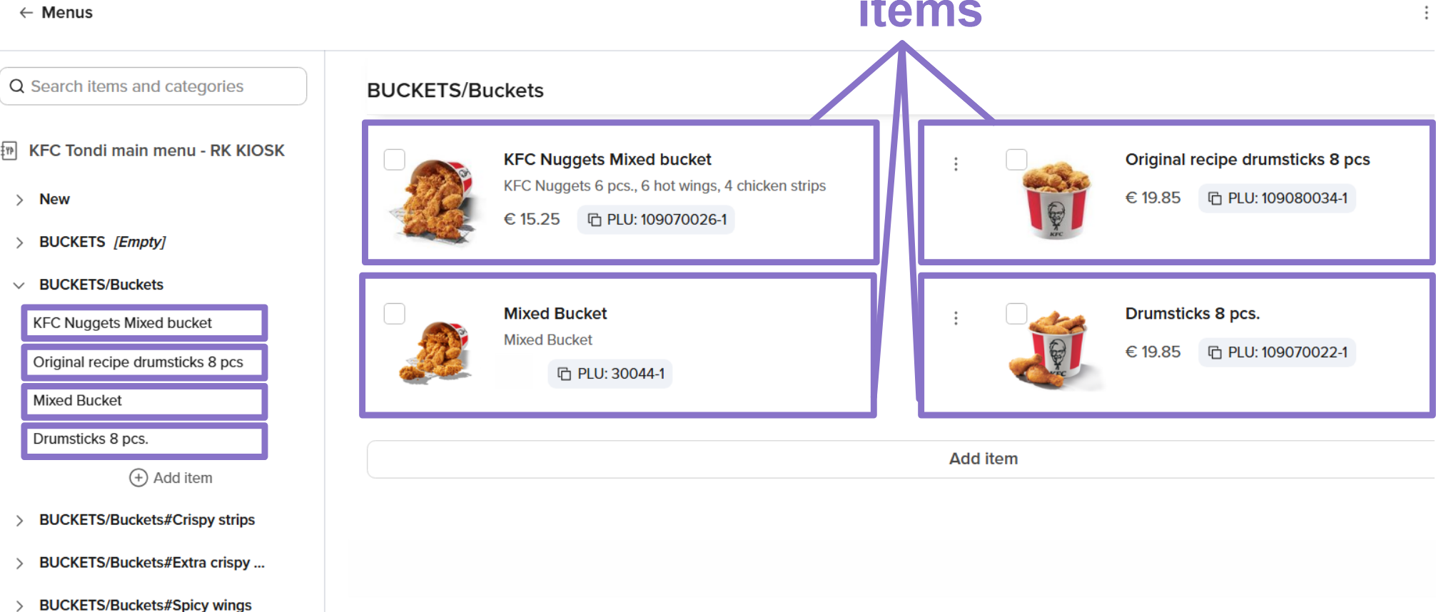 Menu items — Deliverect